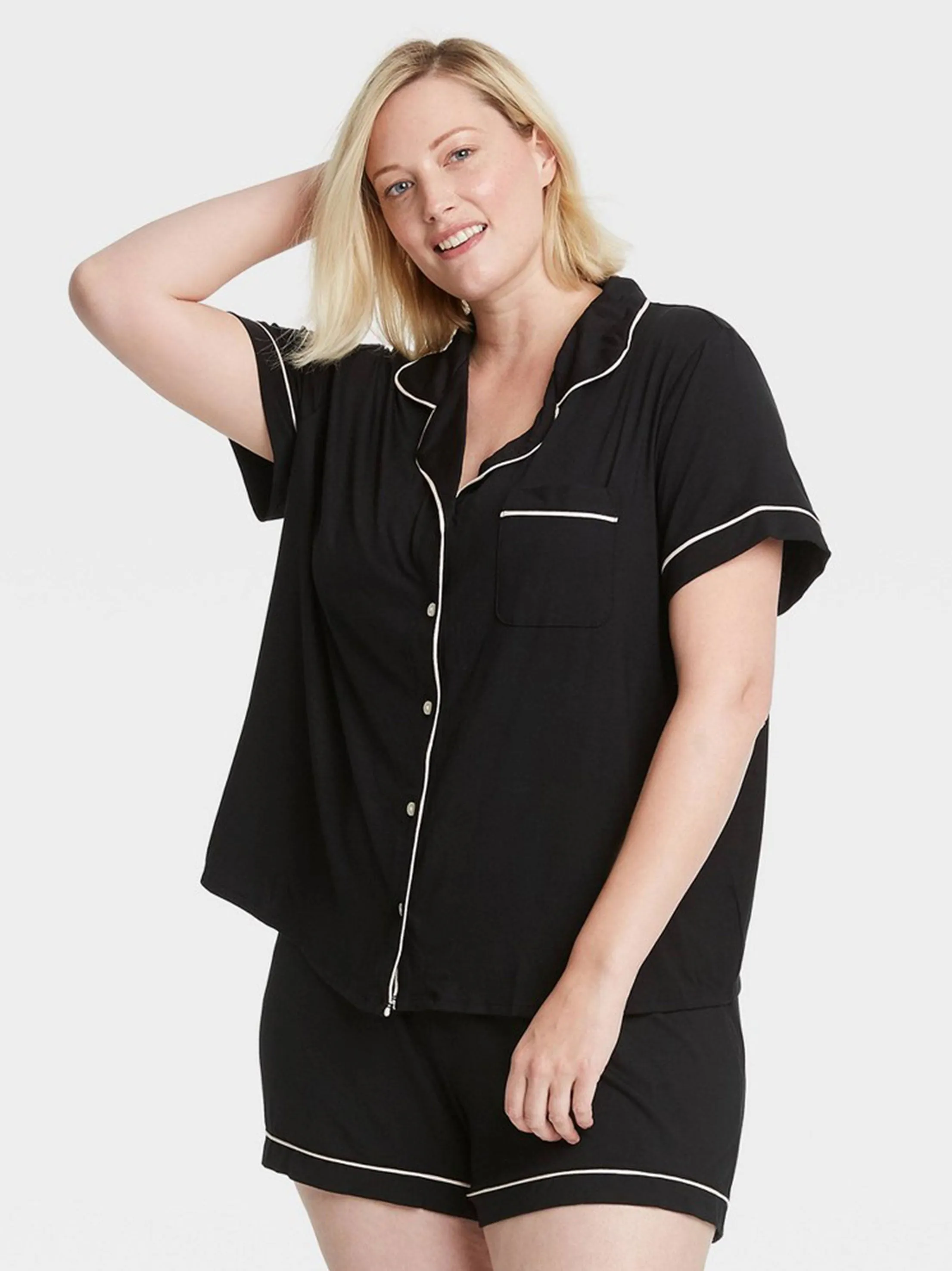 Women's Buttons Down Sleepwear Top,Black