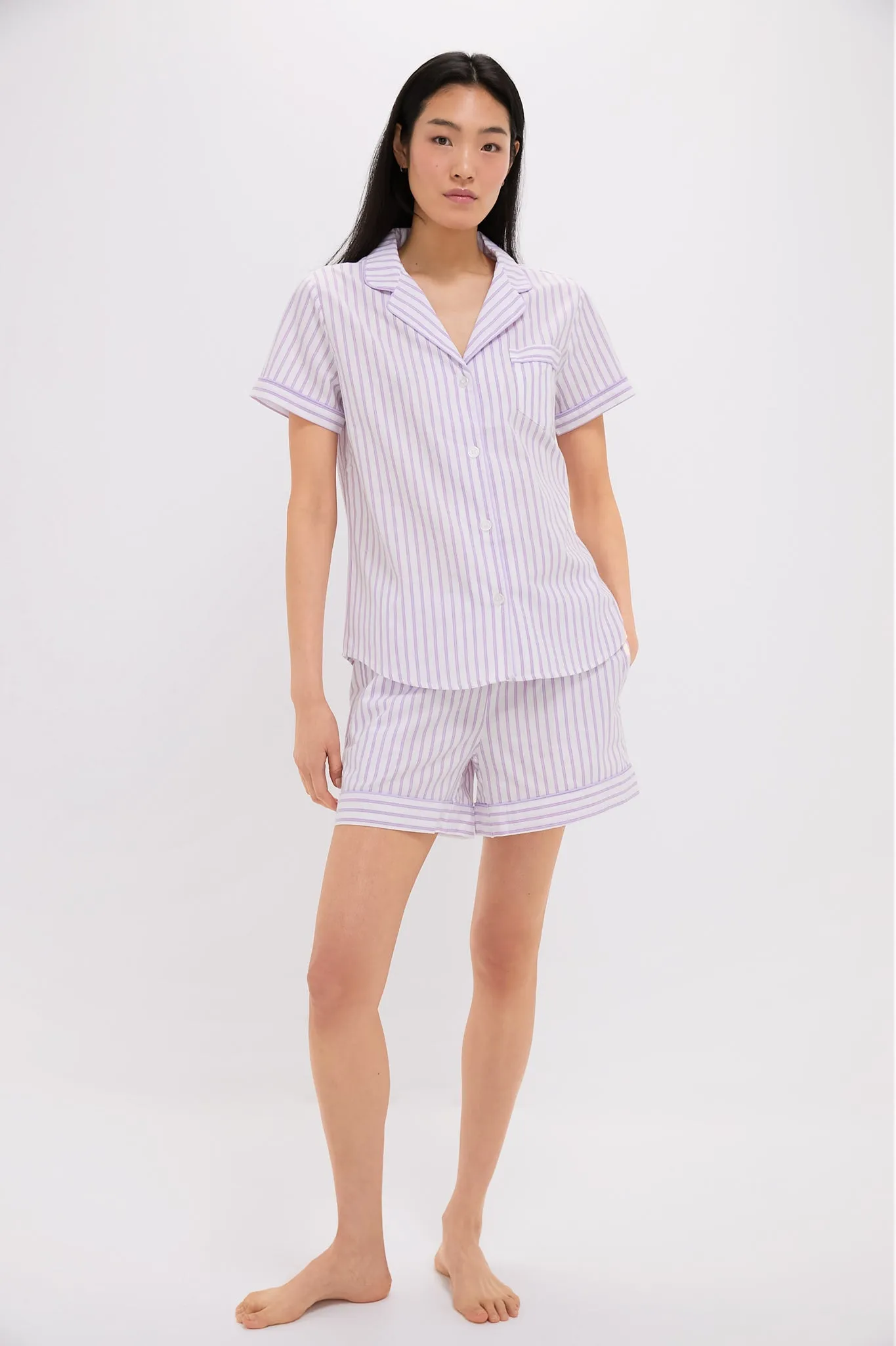 Women's Lavender French Ticking Short Set