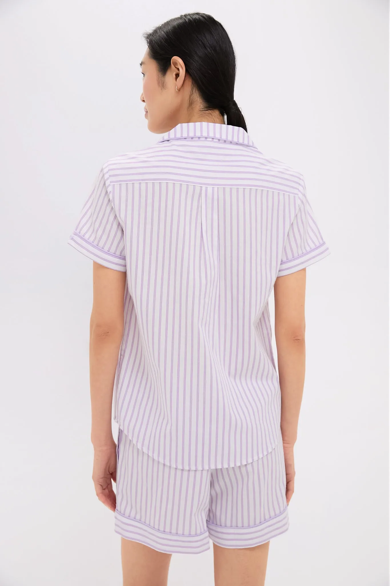Women's Lavender French Ticking Short Set