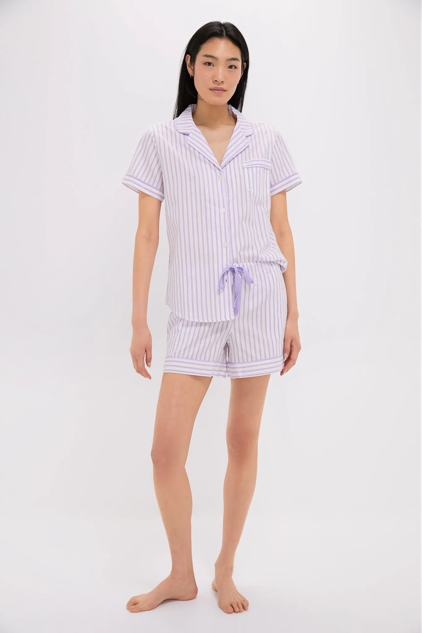 Women's Lavender French Ticking Short Set