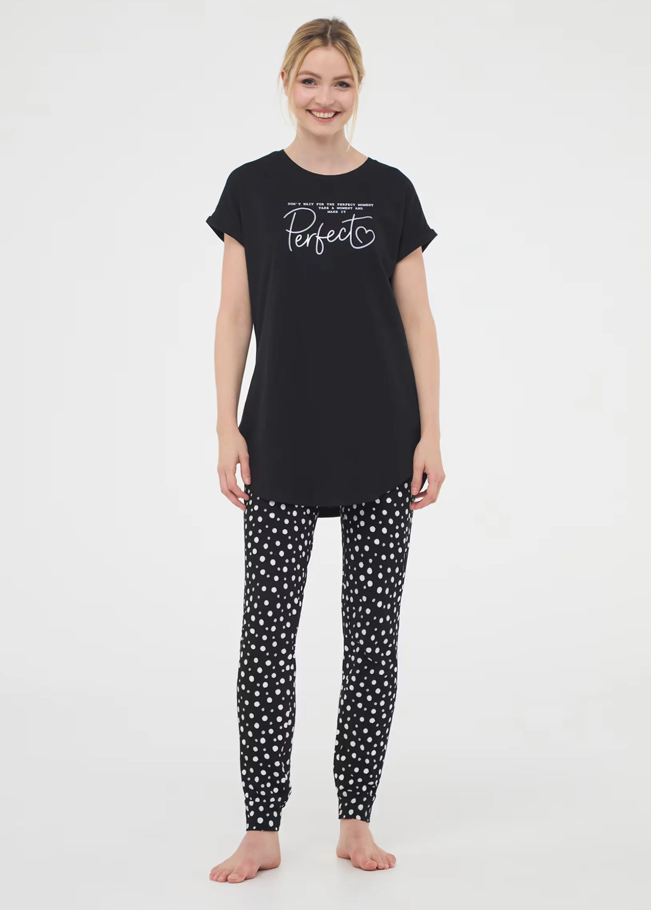 Women's Polka Dots Sleepwear Pants,Black