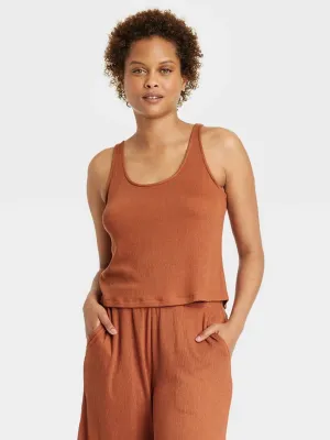 Women's Textured Knit Pajamas Top,Brown